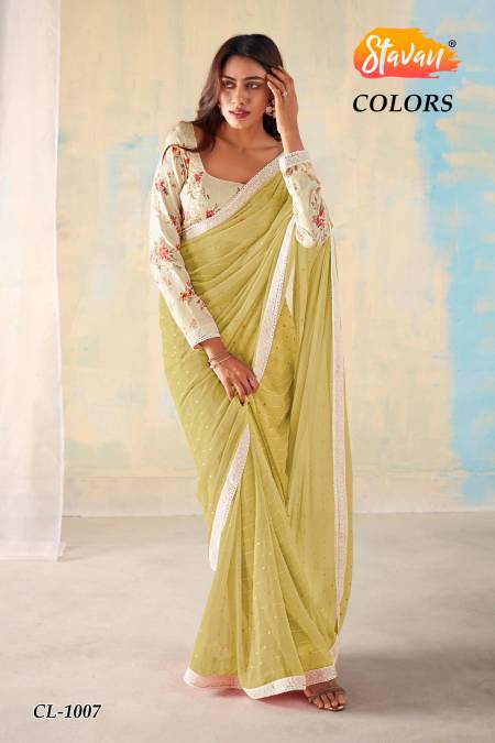 Colours Georgette Printed Blouse Party Wear Sarees Catalog